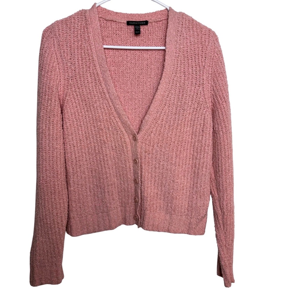 Eileen Fisher Pink Textured Knit‎ Cardigan Sweater XS Organic Cotton Cashmere